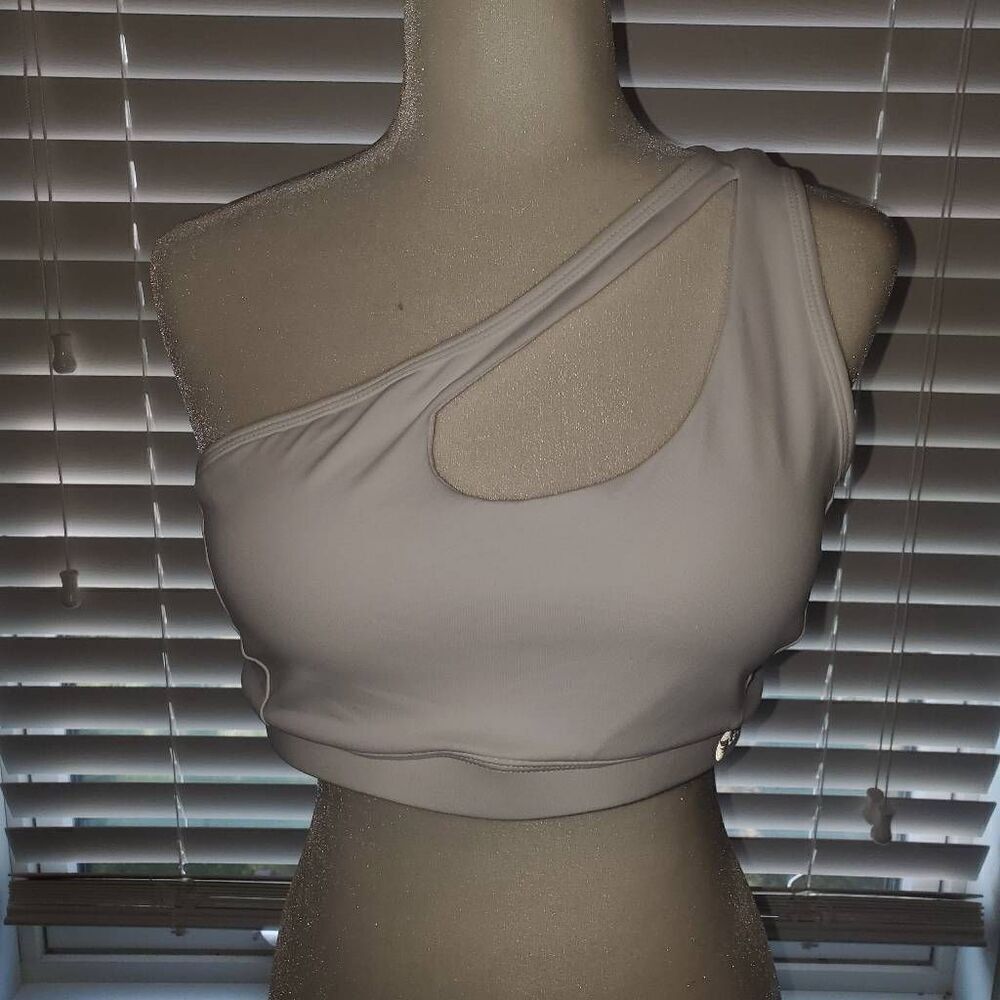 NWOT White One Shoulder Cutout Sports Bra Size Large